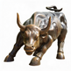Bronze statue of a charging bull on a white background
Bronze‑tone charging bull sculpture with lowered head and powerful muscular stance