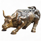 Bronze bull sculpture on a white background
Dynamic metal sculpture of a charging bull with polished surface and bold posture