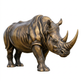 Bronze rhinoceros statue on a white background
Bronze animal sculpture depicting a rhinoceros with detailed skin and strong posture