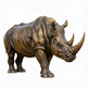Bronze rhinoceros sculpture with detailed textured skin and realistic horn design