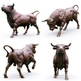 Four bronze bull statues on a white background