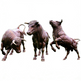 Bronze statue of three bulls on a white background