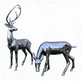 Two chrome deer figurines on a white background
Polished chrome deer sculpture set featuring a standing stag and grazing doe
