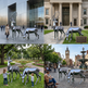 Collage of deer sculptures in various urban settings
Modern reflective deer sculpture pair with smooth polished surfaces