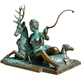 Bronze statue of a woman with deer and dog on a white background