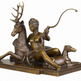 Bronze statue of a woman with deer and dog on a white background