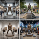 Collage of a bronze statue of a man lifting weights in various settings including public areas, corporate offices, public parks, art galleries, and retail showrooms.
Detailed bronze figure in deadlift position with open‑mouth exertion