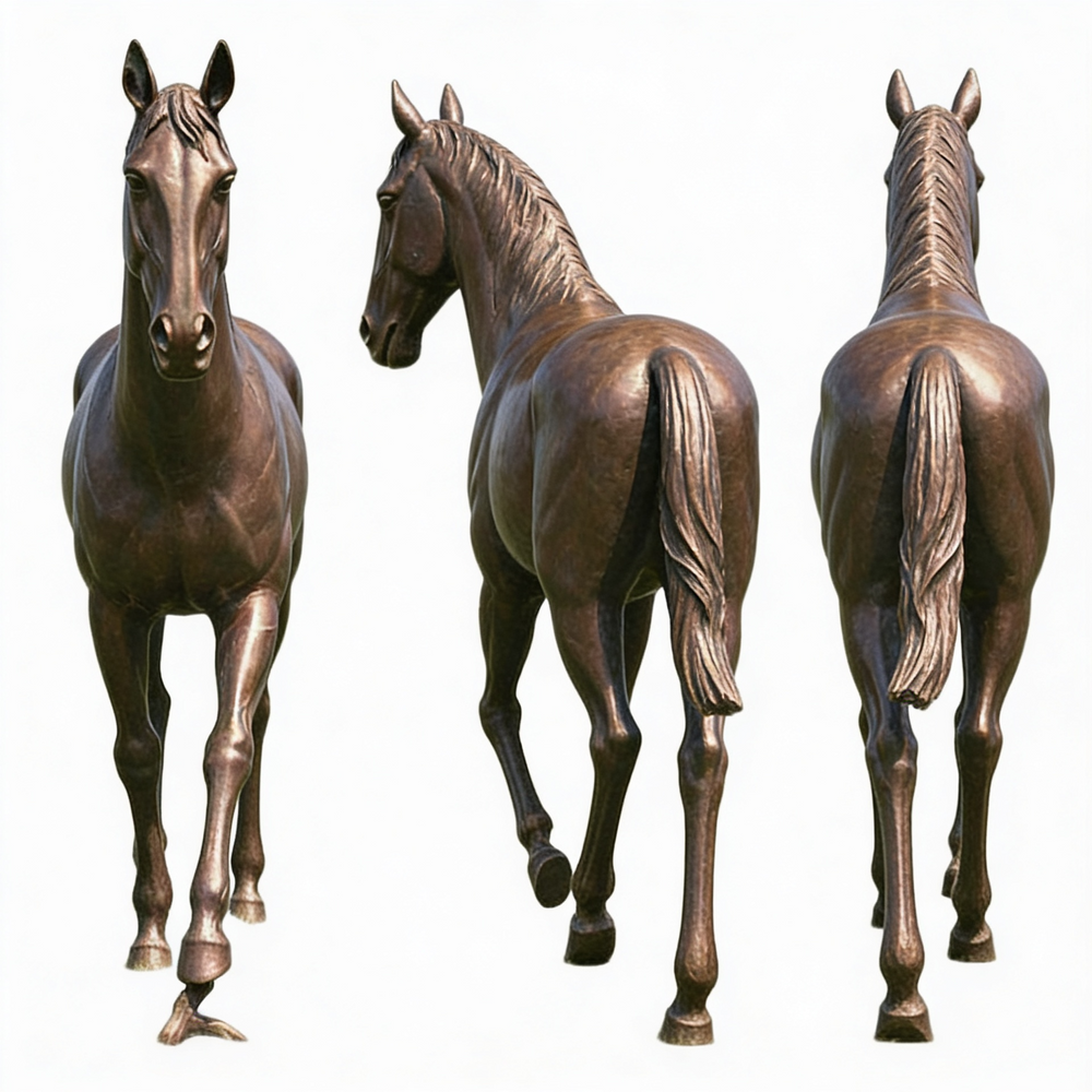 Sculpted bronze horse artwork capturing movement and natural elegance.