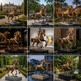 Collage of bronze horse statues in various settings including gardens, parks, and museums.