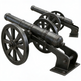 Model of a cannon on wheels with a white background
