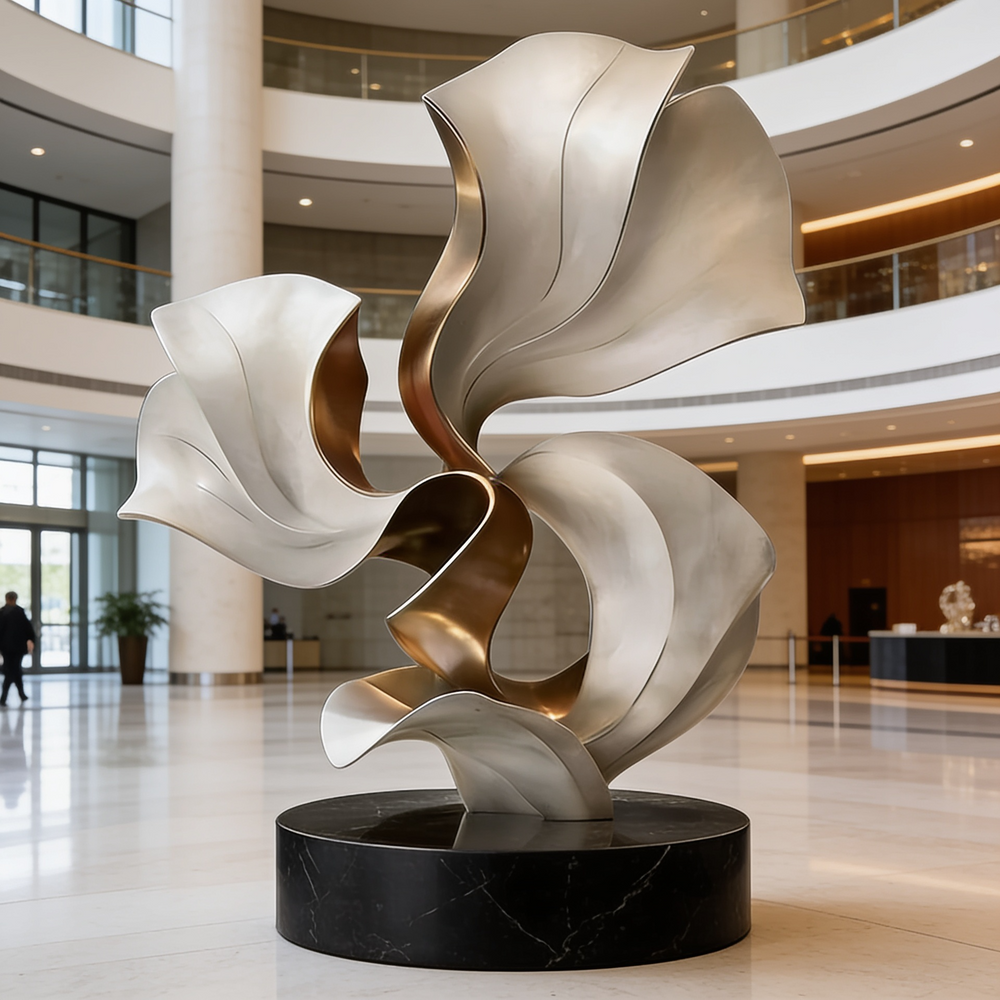 Modern abstract sculpture in a spacious indoor setting