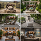 Collage of bronze horse sculptures in various settings including outdoors and indoors.