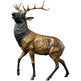 Bronze sculpture of a stag with raised head, open mouth, and detailed antlers