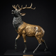 Bronze deer sculpture with golden body tones, dark legs, and intricately crafted antlers
