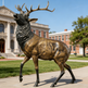 Bronze deer sculpture with golden body tones, dark legs, and intricately crafted antlers