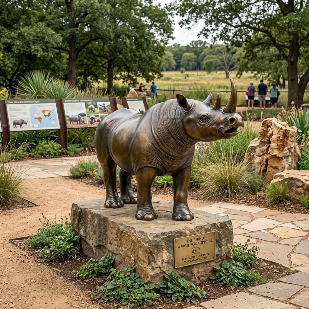 Lifesize Bronze Rhinoceros Sculpture with Detailed Skin Texture – TAIMCO # MSC1283