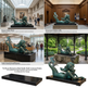 Collage of a bronze mermaid sculpture in various settings including a museum, government building, and public school.