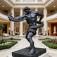 Statue of a muscular figure with a snake in an elegant indoor setting
