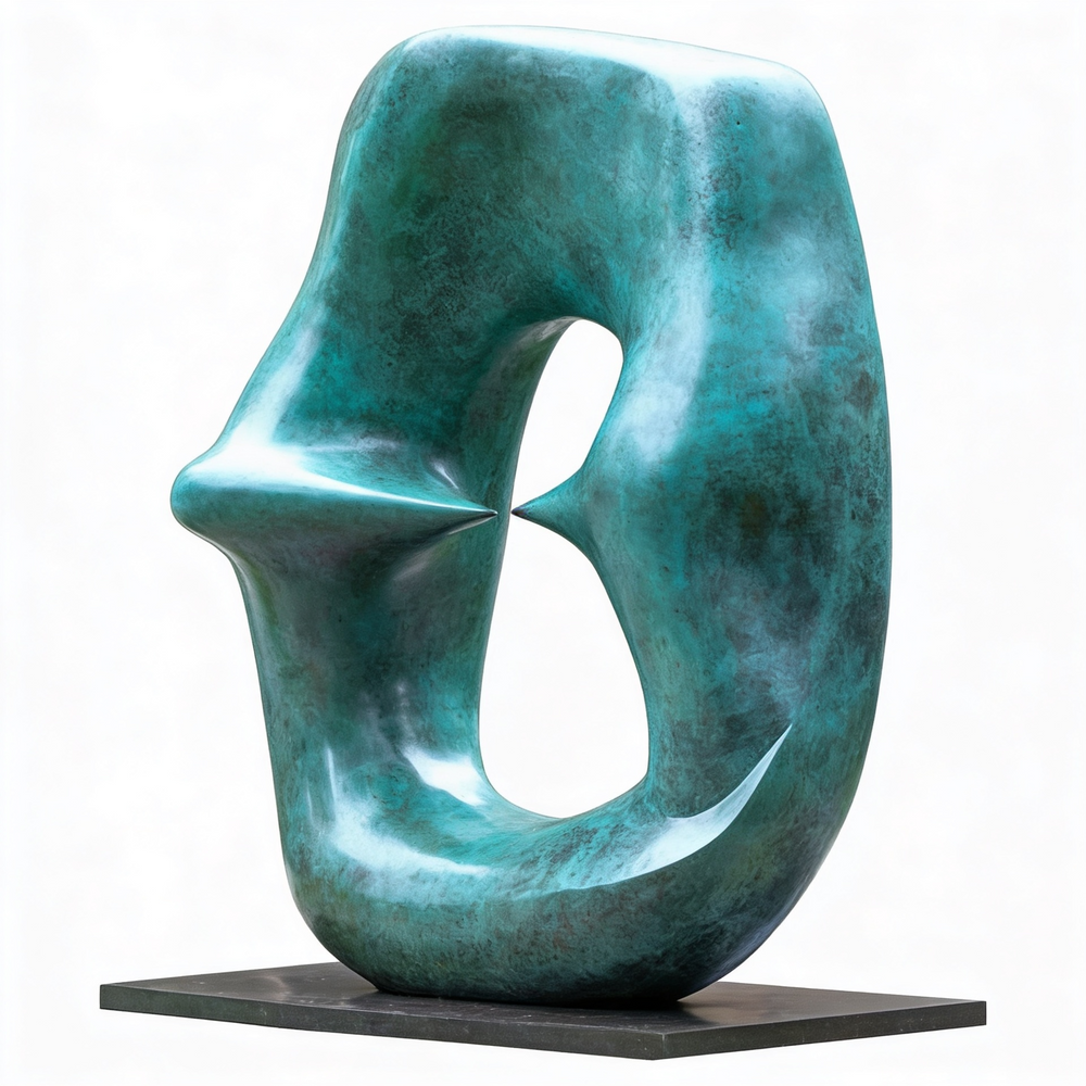 Abstract teal sculpture on a white background