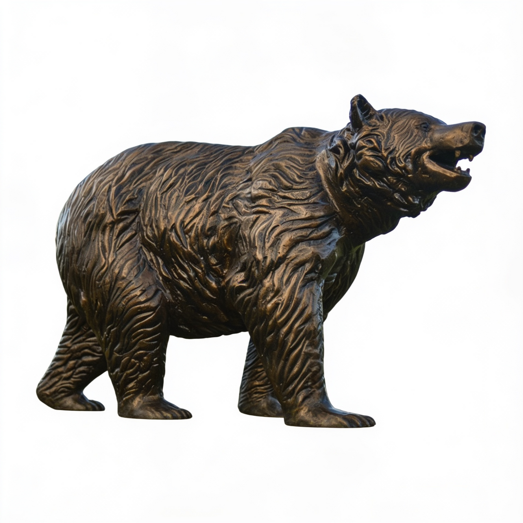 Bronze bear statue on a white background
