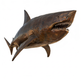 Bronze shark sculpture on a white background