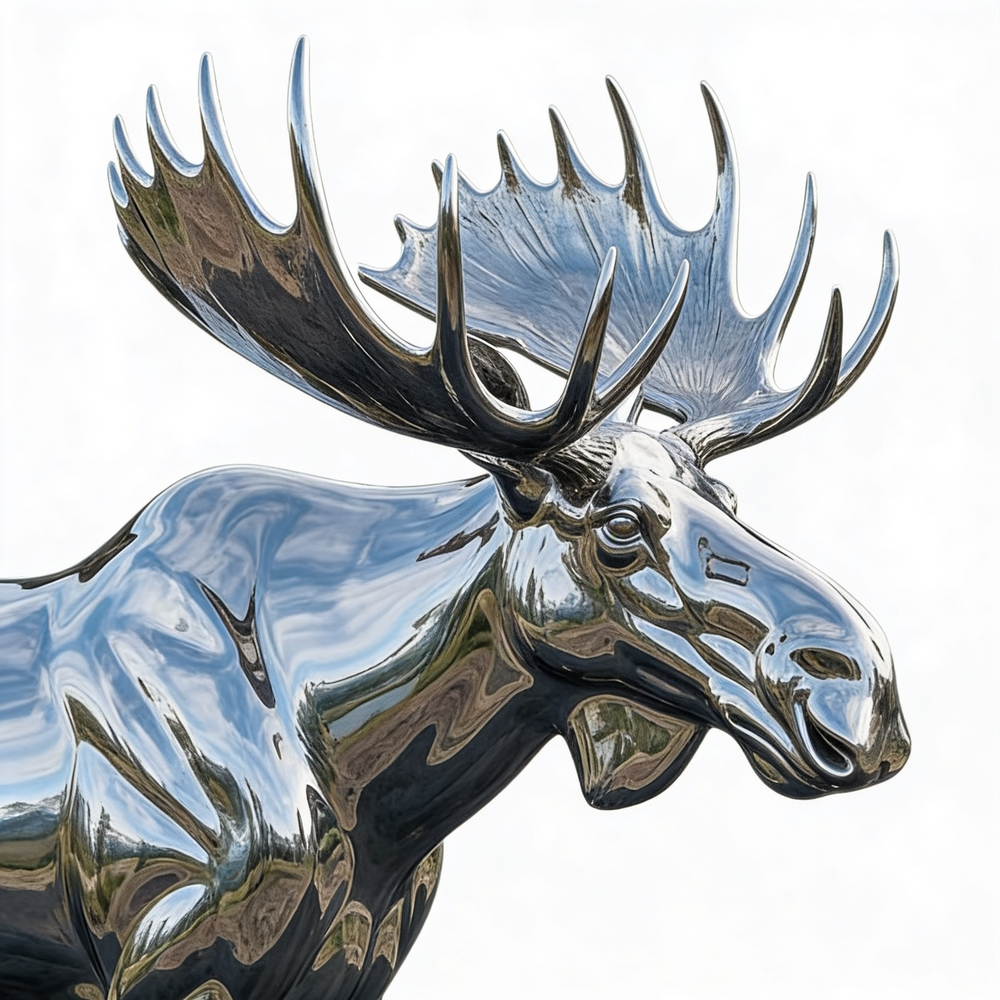 Chrome moose emblem on a white background