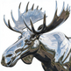 Chrome moose hood ornament on a white background