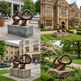 Collage of a large abstract sculpture in various outdoor settings.