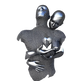 Metallic sculpture of two abstract figures embracing on a white background