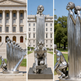 Sleek metallic sculpture showing progressive human forms emerging from a supportive hand