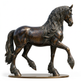 Metallic horse statue in a dynamic pose with flowing mane and textured tail