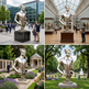 Reflective metallic sculpture combining human features with a saxophone in a surreal abstract form