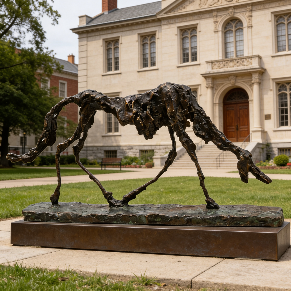 Open‑frame bronze horse sculpture emphasizing abstract form, negative space, and artistic motion