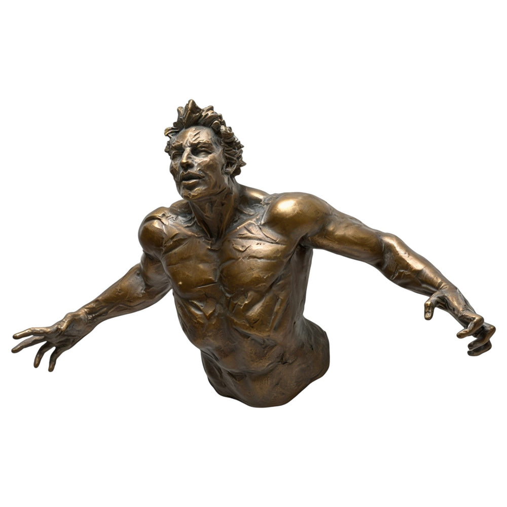 Bronze statue of a man on a white background