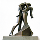Bronze sculpture of a couple embracing on a white background
