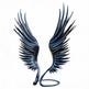 Blue and black decorative angel wings on a white background