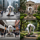 Modern artwork featuring a bronze arm lifting a glossy white figure with flowing hair.