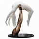 Expressive sculpture of a bronze arm elevating a smooth white figure, symbolizing support and motion