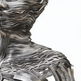 Contemporary layered‑metal figure with a dissolving facial structure and fluid sculptural lines