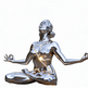 Silver statue of a meditating woman on a white background