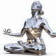 Metallic sculpture of a woman in a meditative pose on a white background