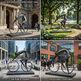 Contemporary abstract artwork of a streamlined cyclist with geometric forms and perfect circular wheels