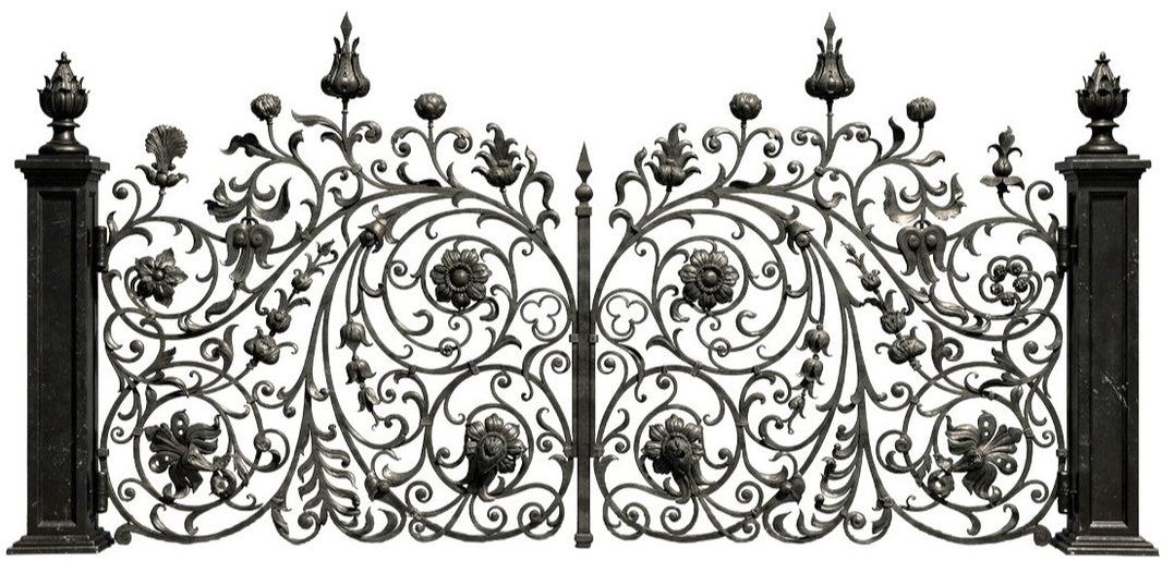 Ornamental Handmade Cast‑Iron Fence Panel | Floral Vine Wrought Iron Gate Insert Model # OFP969