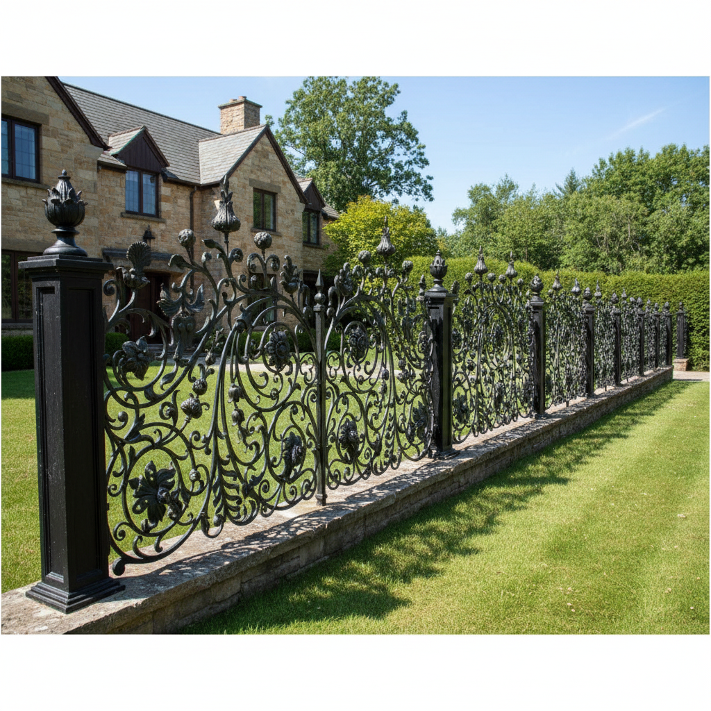 Ornamental Handmade Cast‑Iron Fence Panel | Floral Vine Wrought Iron Gate Insert Model # OFP969