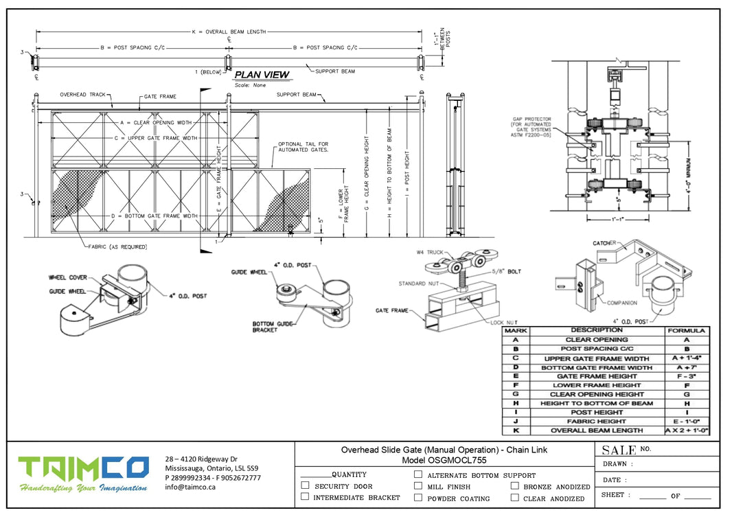 Castle Heavy Duty Overhead Slide Gate (Manual Operation) - Chain Link Model OSGMOCL755