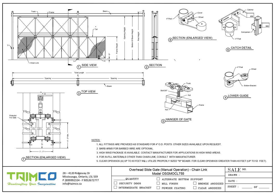 Castle Heavy Duty Overhead Slide Gate (Manual Operation) - Chain Link Model OSGMOCL755