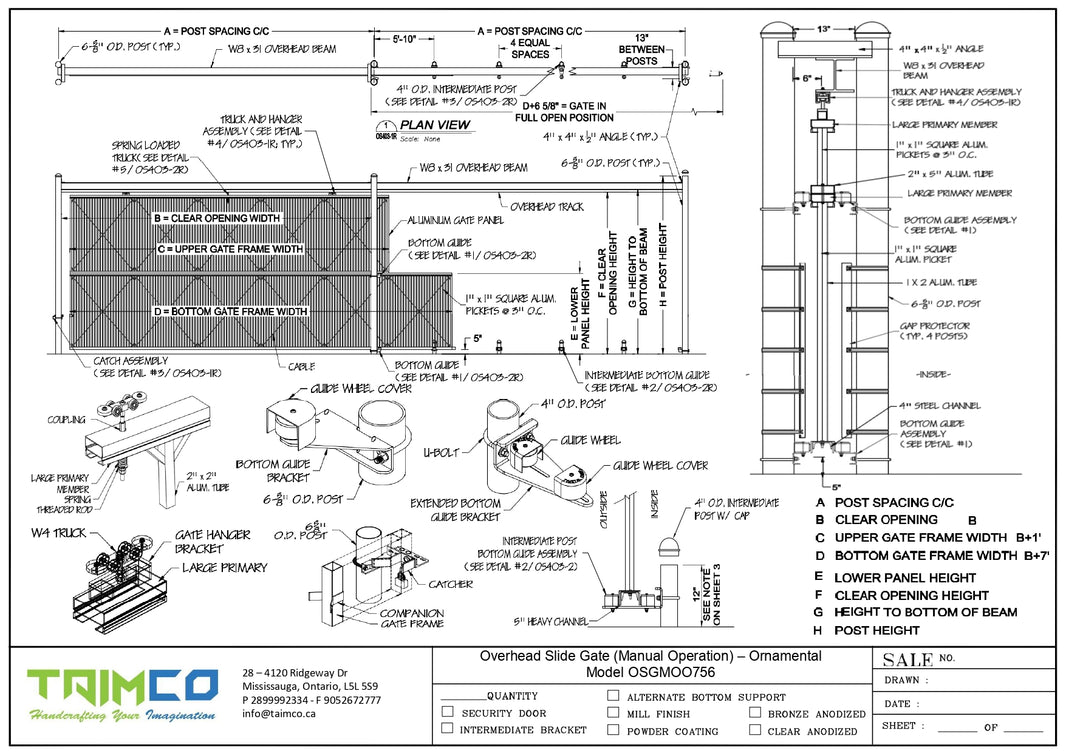 Castle Heavy Duty Overhead Slide Gate (Manual Operation)  - Ornamental Model OSGMOCL756