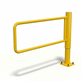 Heavy-duty surface mount base plate with 4-bolt anchor setup for commercial yellow P-gate installation.