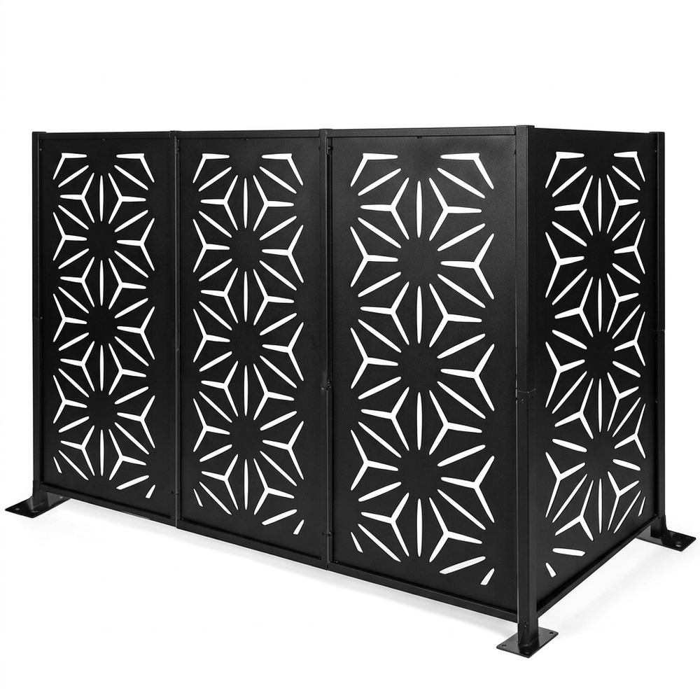 Modern privacy panel with symmetrical star inspired cutout pattern
