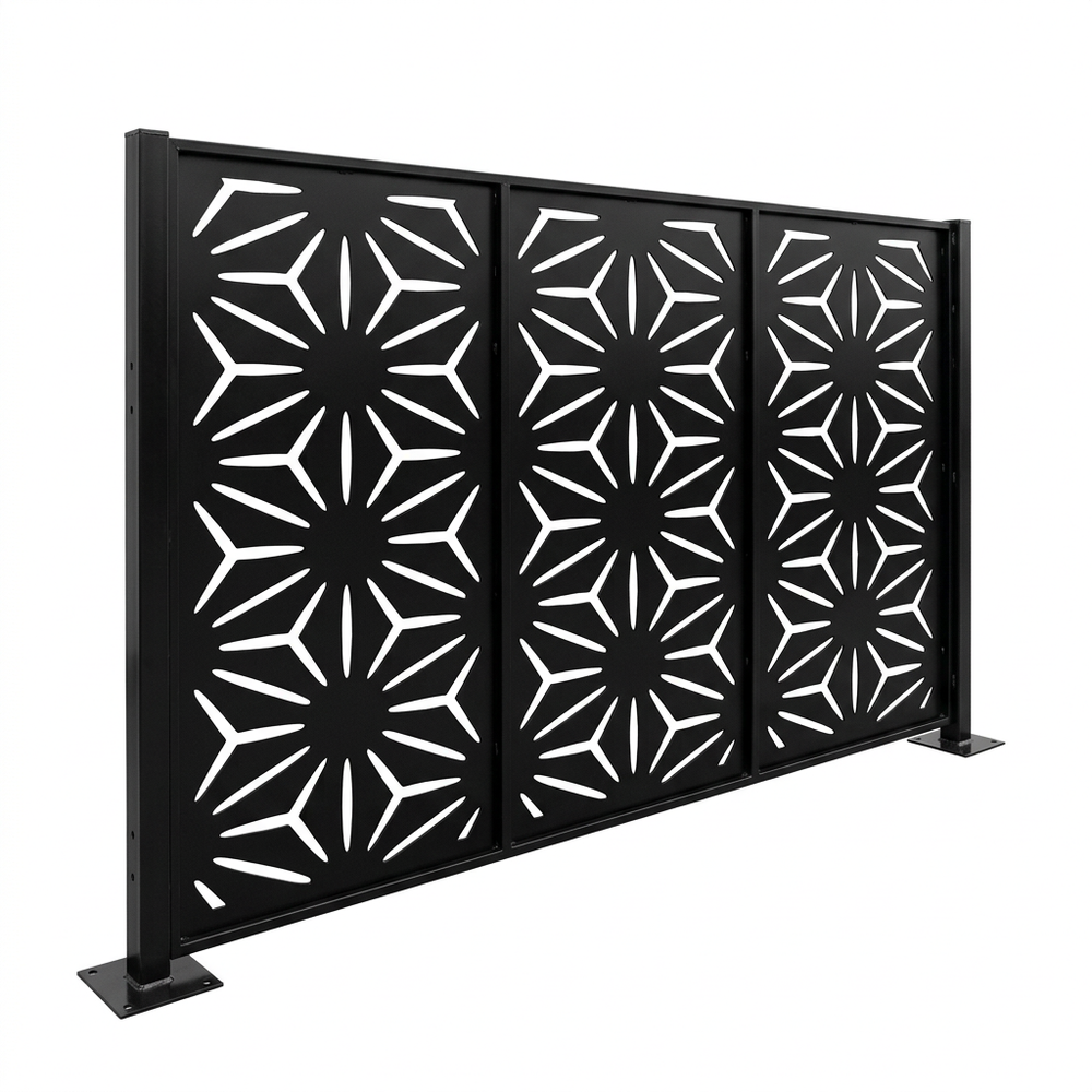 Heavy duty 3 mm steel privacy partition with geometric artwork